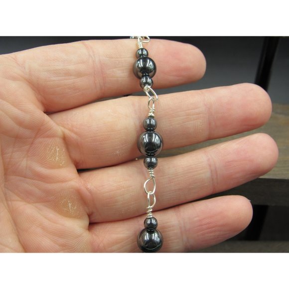 7 Inch Sterling Silver Handmade Wrapped Hematite Bracelet - Picture 2 of 5